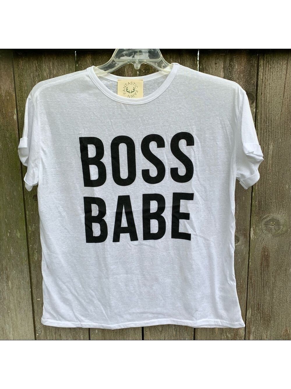 FANTASTIC FAWN Boss Babe Crew Neck Short Sleeve Graphic Cropped Boxy Tee Shirt